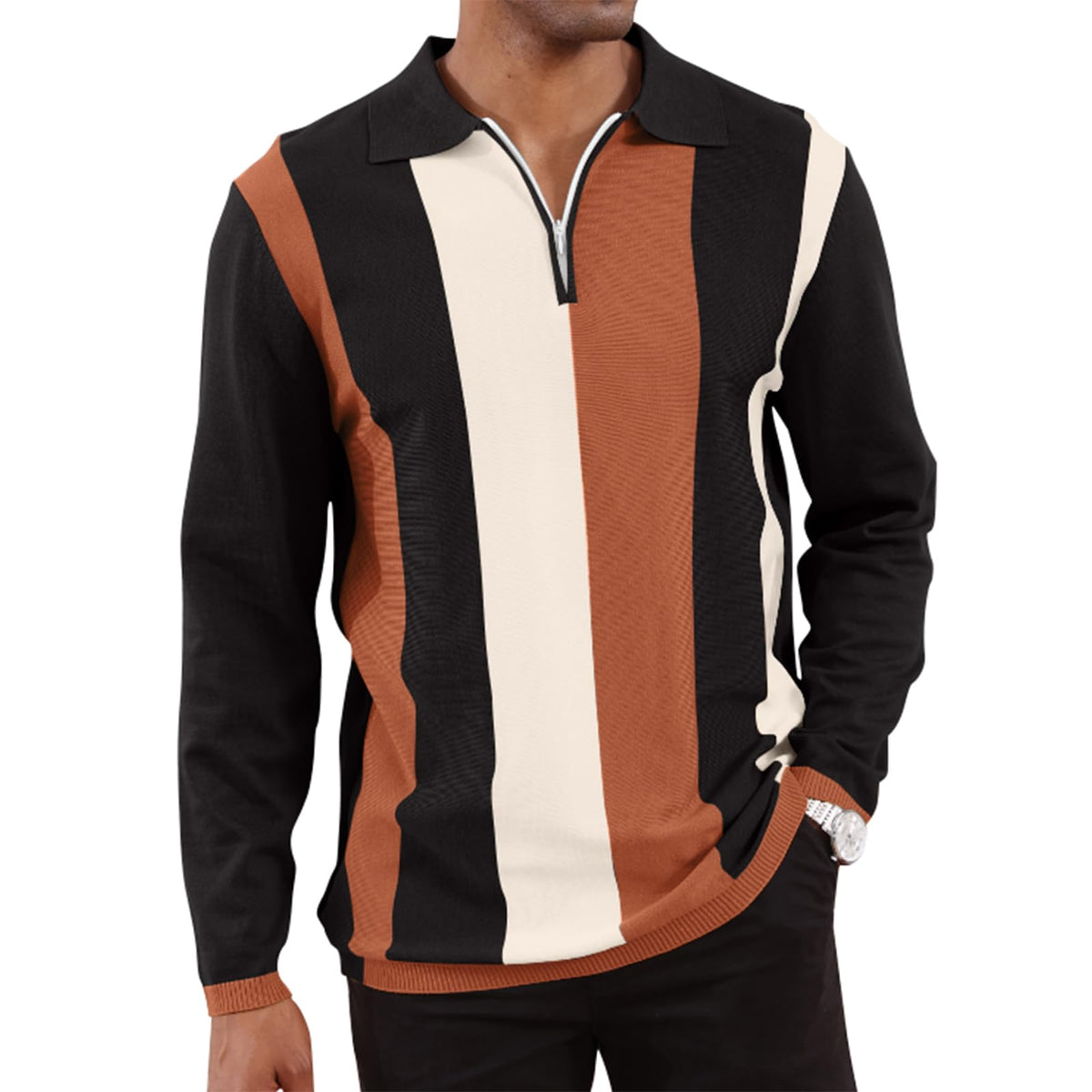 CTU Mens Casual Polo Shirts Vintage Striped Knit Golf Shirts Slim Fit Tops | Fashion,Pullover Dress Shirts,Collared with Zipper,Short Sleeve,Color Blocking,Suit for Daily Casual,Business,Work,Golf