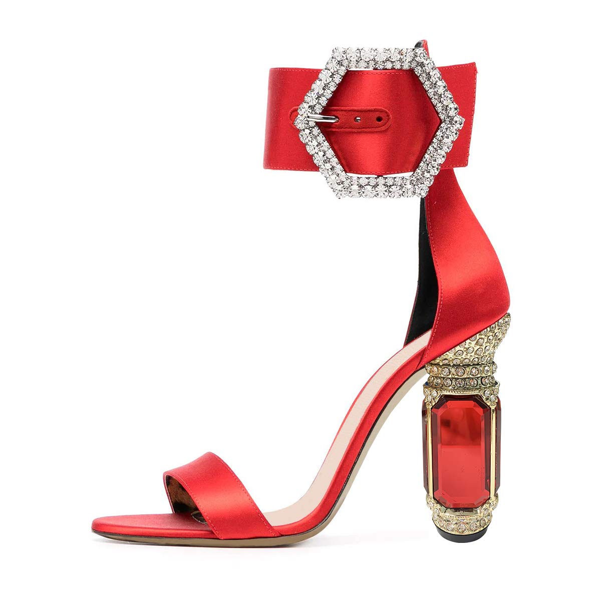 FSJ Women Open Toe Stylish Sandals Ankle Strap Chunky Block High Thick Heels Wedding Party Ballroom Shoes Size 4-15 US