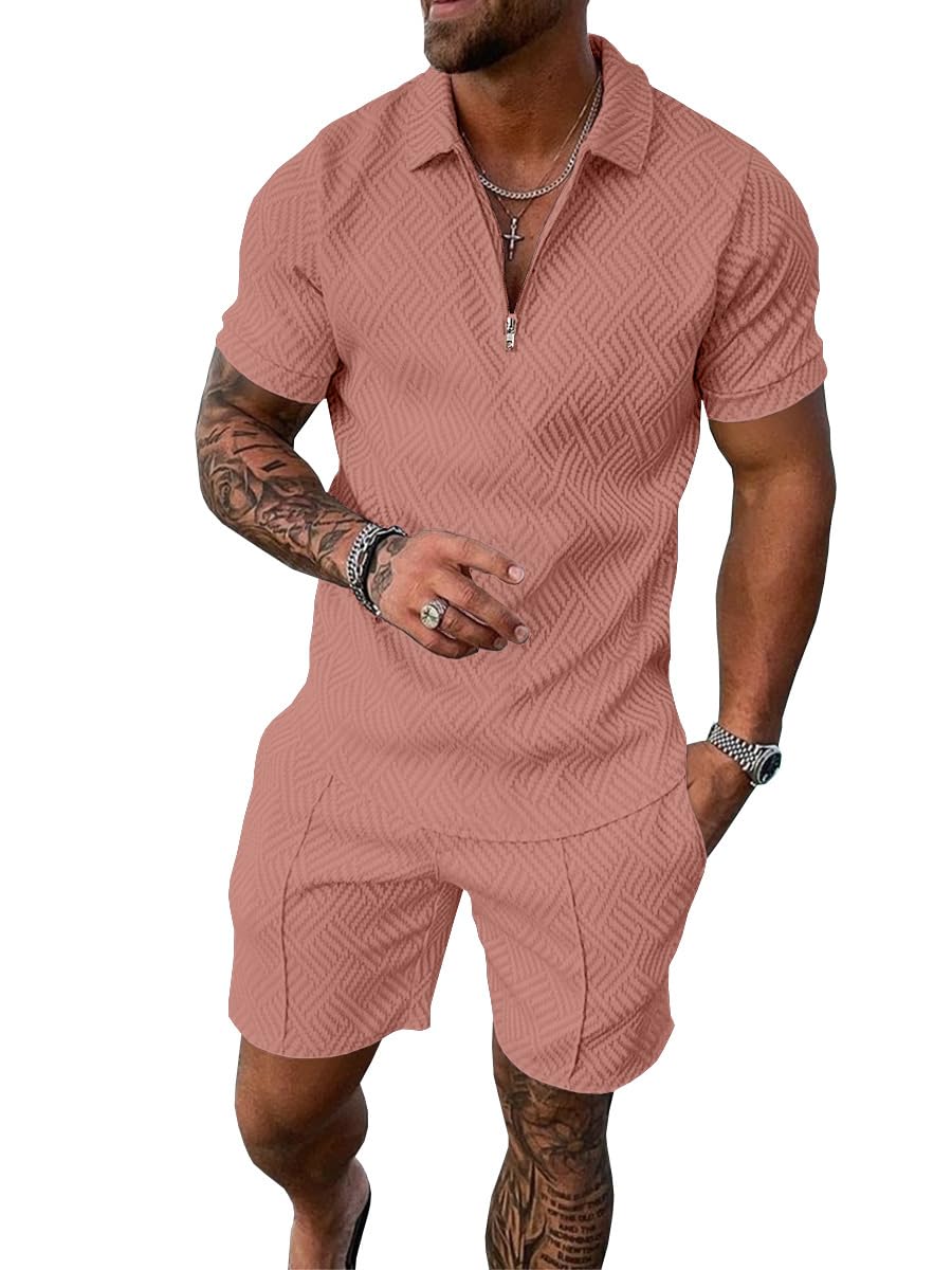 Mens Summer Track Suits 2 Piece Shorts Sets Short Sleeve Sweatsuit Outfits 1/4 Zip Golf Polo Shirts Loungewear