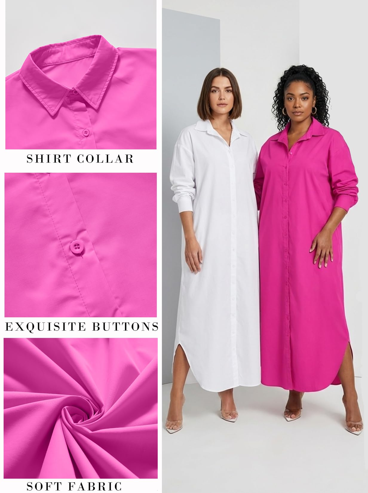 Shirt Dresses for Women Casual Long Sleeve Cotton Button Down Maxi Dresses | Oversized,Solid Color,Loose Fit,Plus Size,Long Shirts,Button Down Dress