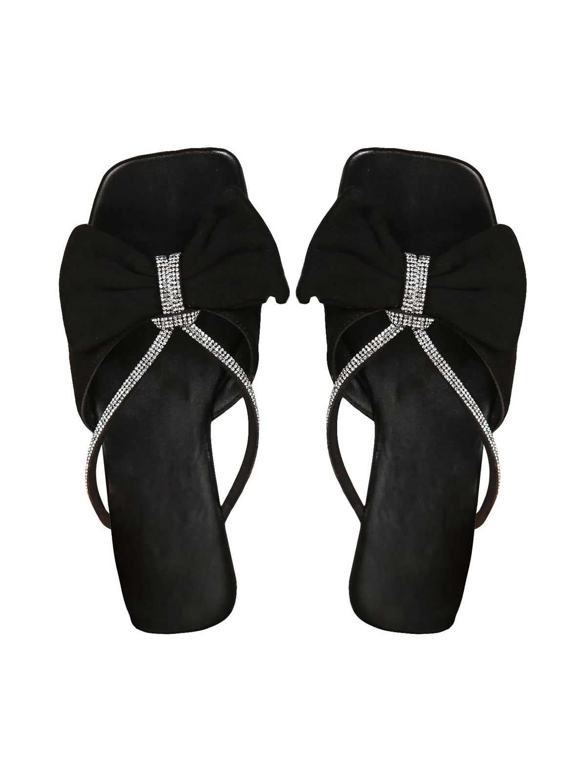 OYOANGLE Women's Rhinestone Bow Open Toe Corduroy Flat Sandals | Casual Slide, Summer, Dressy, Slip on Casual Flat Sandals, Ladies Sandals, Summer, Party, Wedding