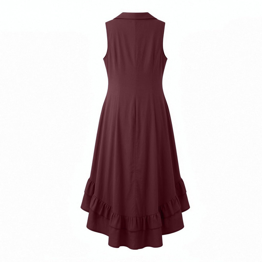 YMADREIG Boho Dresses for Women 2026 Cotton Linen Western Maxi Dress Summer Sleeveless High Low Ruffle Hem Dress with Pocket