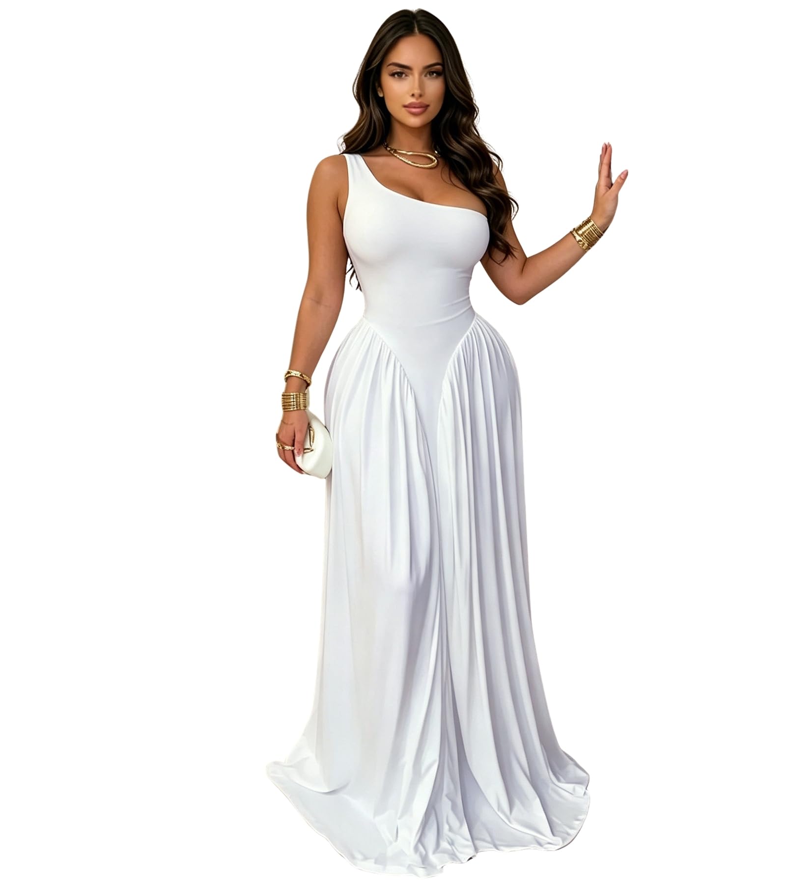 PORRCEY Women's Sexy Rhinestone Mesh See Through Party Night Prom Dress