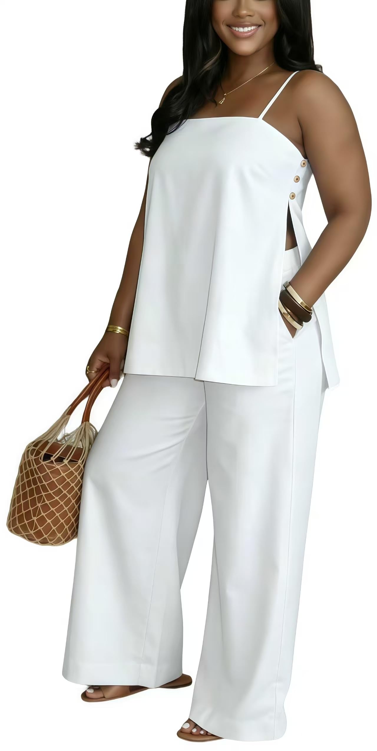 2 Piece Sets for Women Summer Outfits Sleeveless Tops and Wide Leg Pants Sets Sexy Jumpsuits Clubwear Vacation Outfits