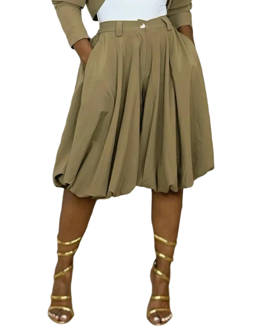 Women's Wide Leg Capri Pants Baggy Pleated Cropped Bubble Pants | High Waisted,with Pockets,Casual,Soft and Lightweight,Skirt Pants,Lantern Balloon Pants