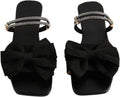 GORGLITTER Women's Bow Flat Sandals Dressy Rhinestone Comfortable Sandals | Cute Slip On Slides, Strappy Flats, Square Toe, Sparkly Dressy Party Wedding Sandals for Bride