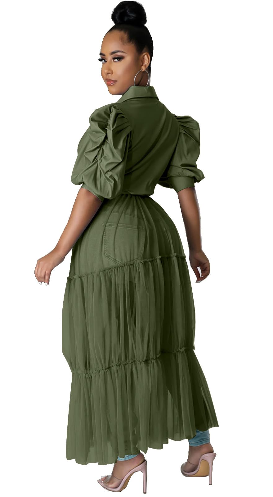 Ekaliy Women's Ruffle Blouse Shirt Asymmetrical Tunic Dress with Belt | Short sleeve,Bodycon,Ruffle,Club ,Party outfits,Asymmetrical Irregular Hem,Tops Blouse Shirt Dress
