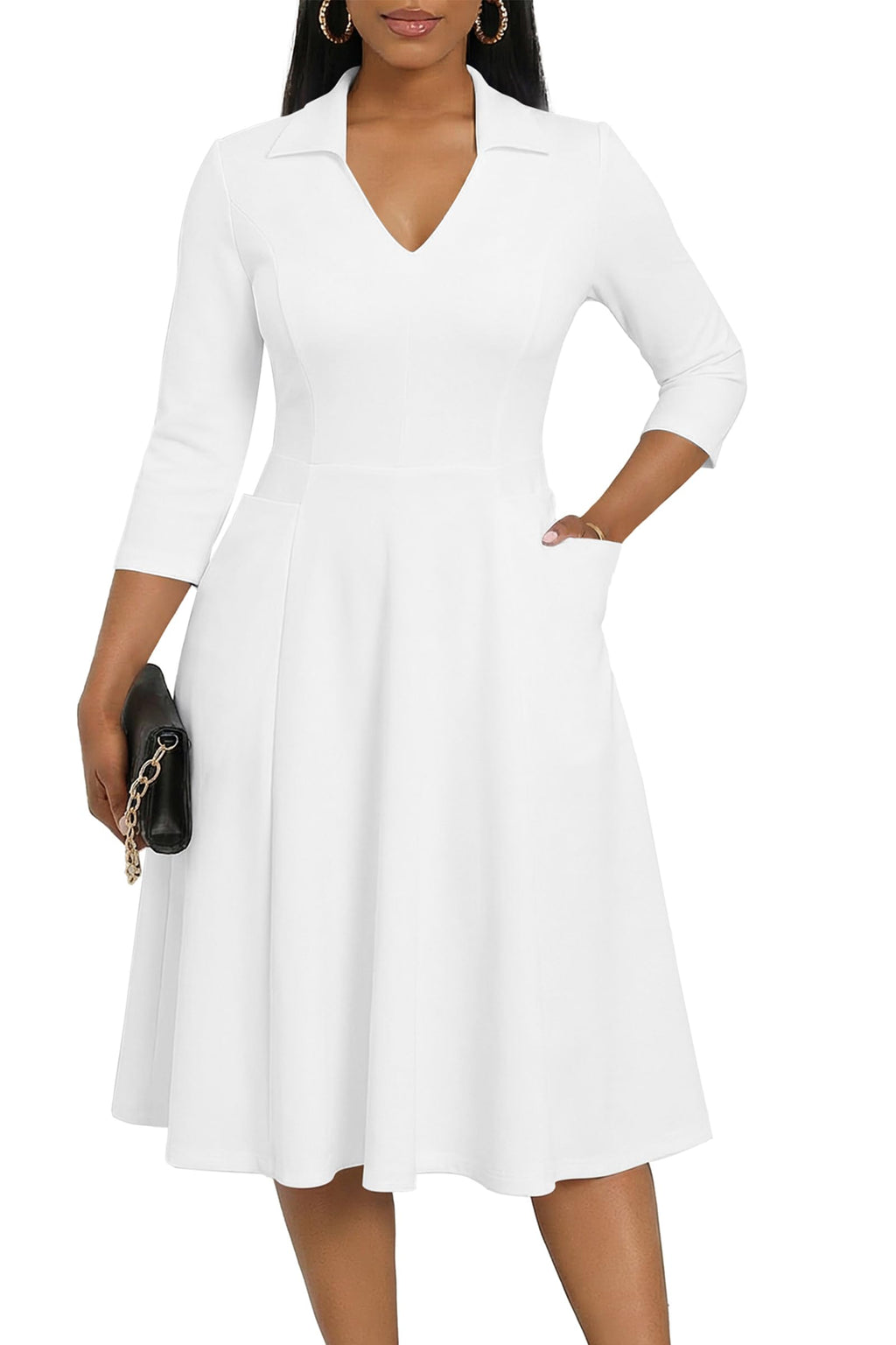 FANDEE Plus Size Midi Dress for Women Casual - Fit and Flare Summer Dresses | Semi Formal,African Print,Polo Collar Cocktail Dress,With Pockets And Belt