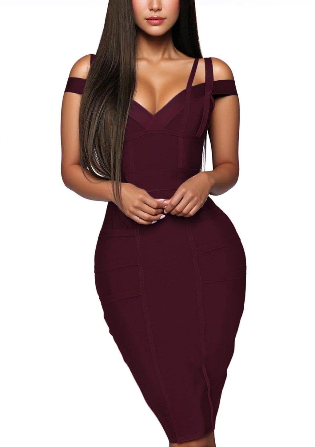 Hybrid & Company Women's Elegant Bandage Dress | Stretch fabric, flattering bodycon fit, elegant silhouette, suitable for cocktail parties, events, and special occasions