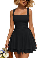 Trendy Queen Women Mini Summer Party Homecoming Beach Vacation Sun Dresses | Birthday Square Neck Flowy Short Sundress, 2026 Cruise Outfits, Athletic Cute Clothes, Date Night Club Resort Wear