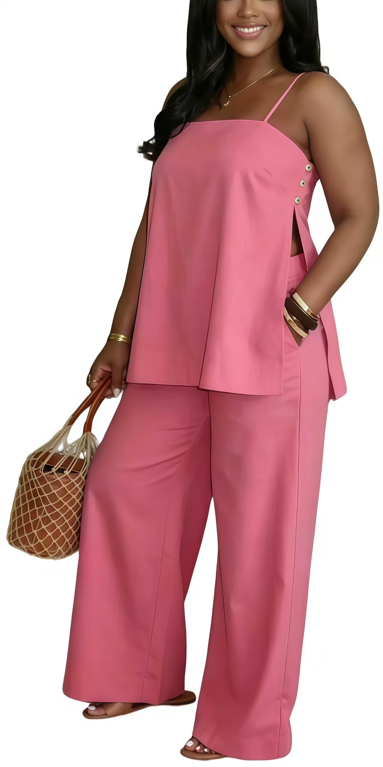 2 Piece Sets for Women Summer Outfits Sleeveless Tops and Wide Leg Pants Sets Sexy Jumpsuits Clubwear Vacation Outfits