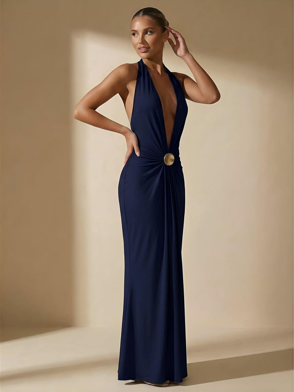 OYOANGLE Women's Halter Maxi Dress Deep V Neck Sexy Wedding Guest Dresses | Cocktail Dress, Formal Dresses, Beach Dress, Vacation Dress, Date Night Long Dress, Backless