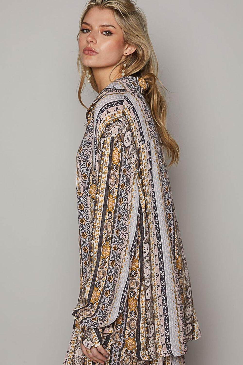 POL Long Sleeve Button Down Printed Shirt for Stylish Looks
