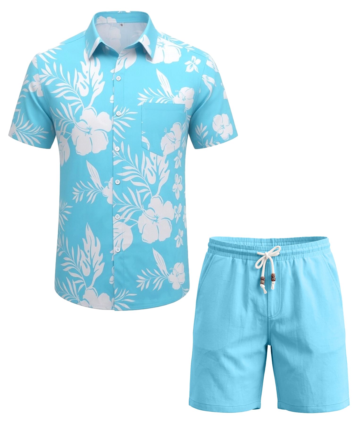 JEMLDL Men's Hawaiian 2 Piece Outfits Floral Button Down Shirts & Linen Shorts Sets Summer Beach Travel Clothes