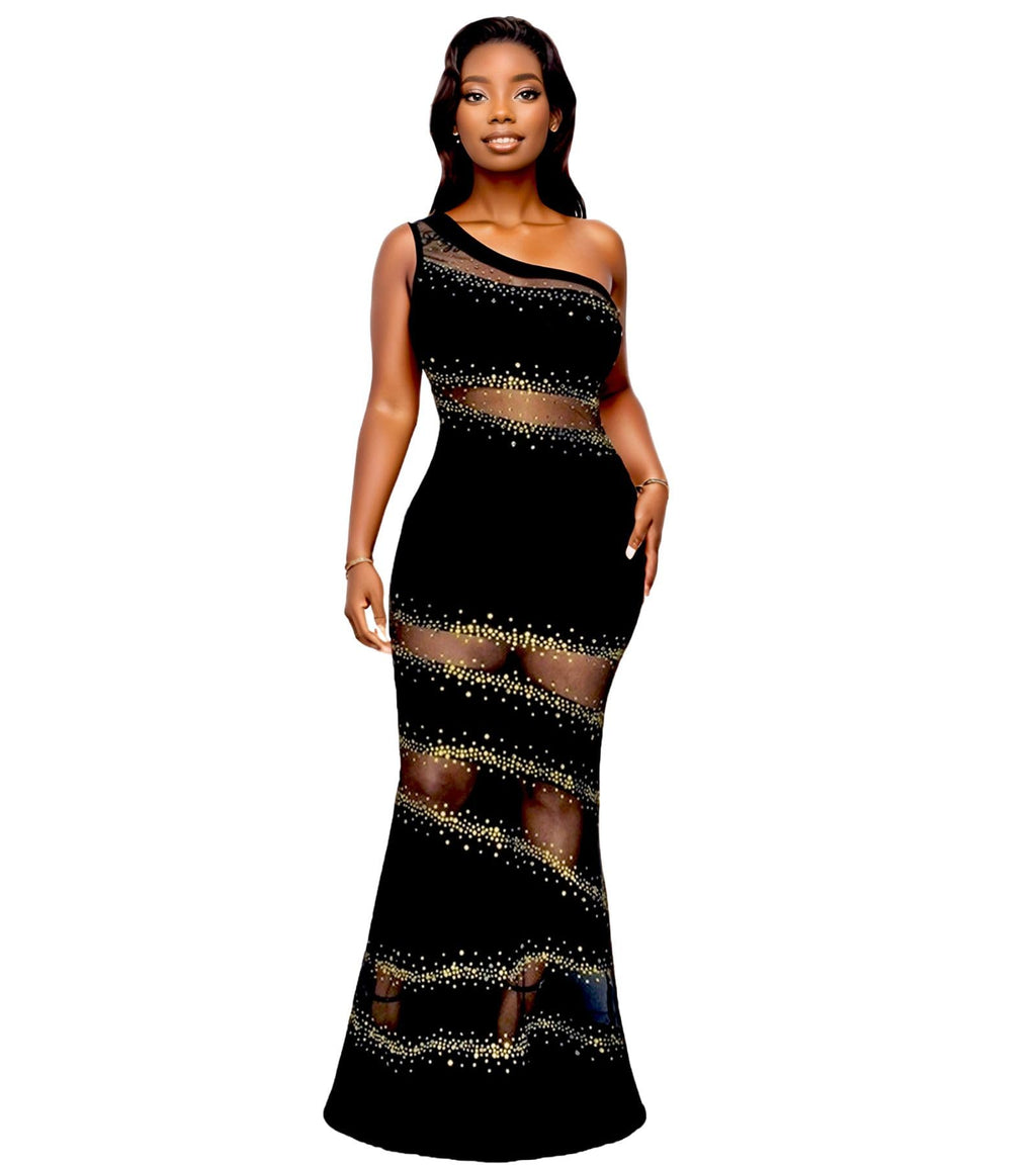 Nagfar Women's Sexy Elegant Rhinestone Mesh Glitter Party Night Out Dress