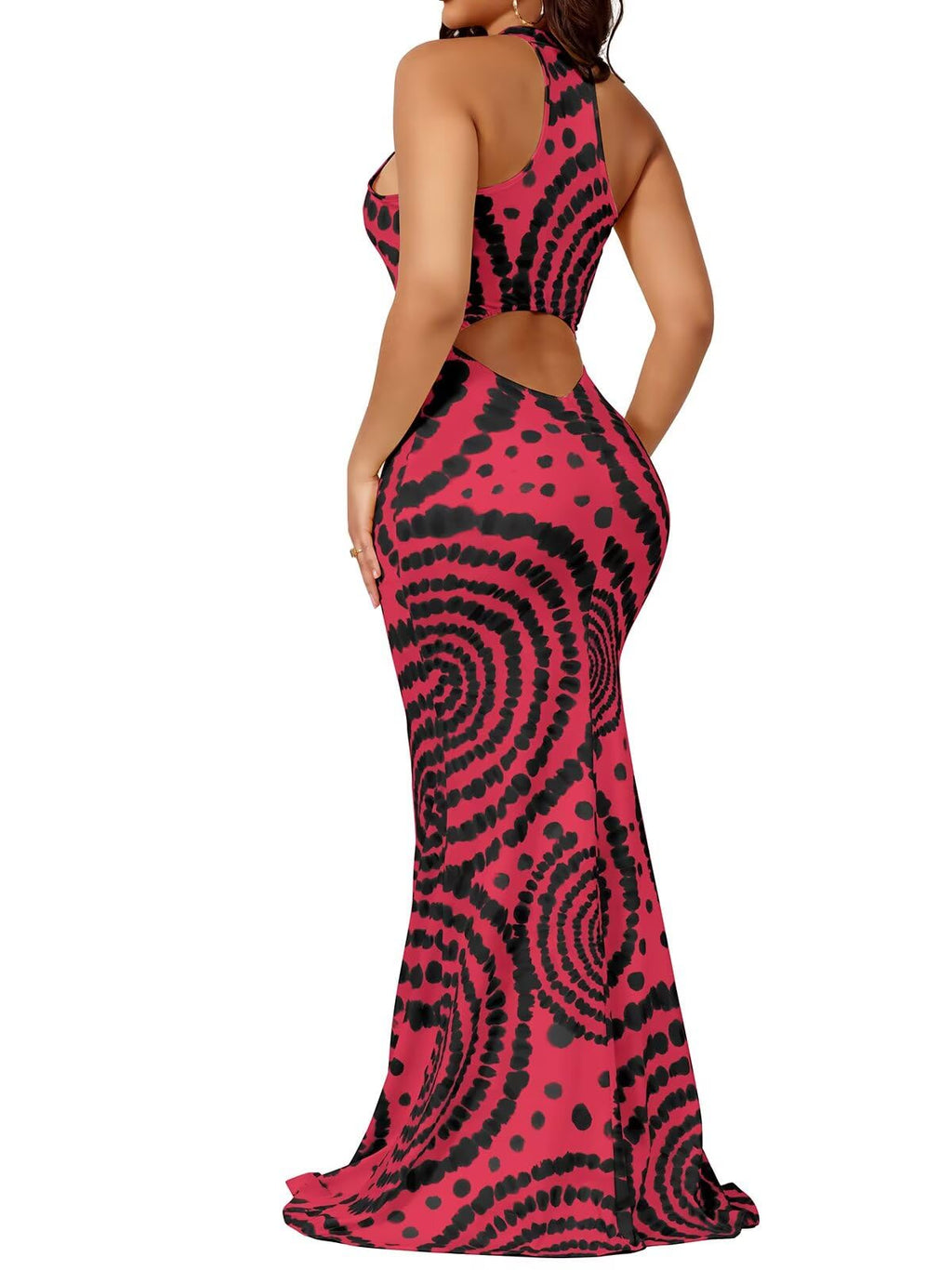 EDITCOZY Women Sexy Bodycon Maxi Dress Beach Backless Vacation Sundress | Tie Dye, Halter, Sleeveless, Open Back Cut Out, Long Mermaid Dresses, Summer, Birthday Party, Going Out, Date Night