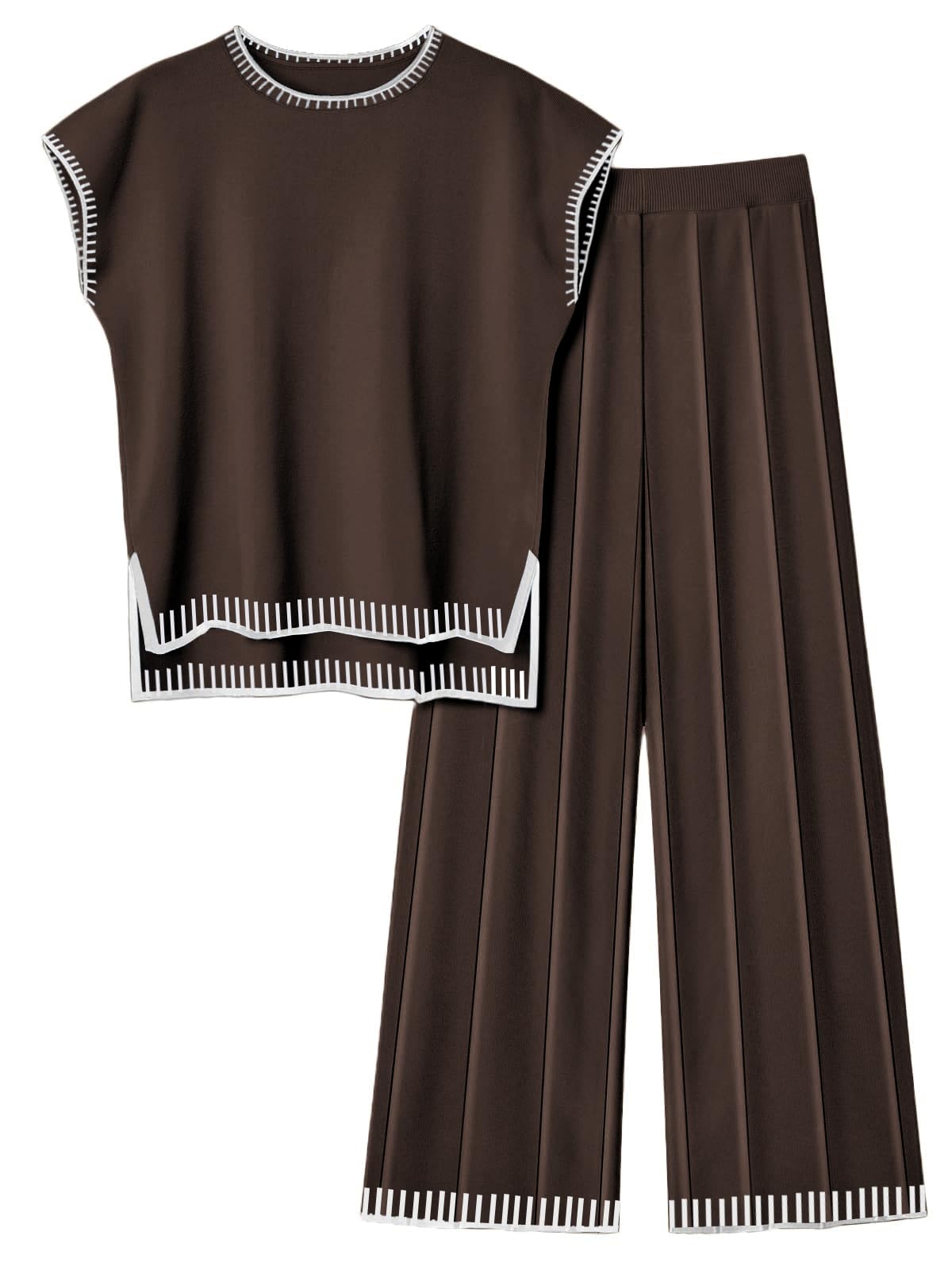 Ekouaer Womens Matching Sets Knit Sweater Sets 2 Pieces Lounge Set | Pullover Tops Wide Legs Pants Casual Outfits