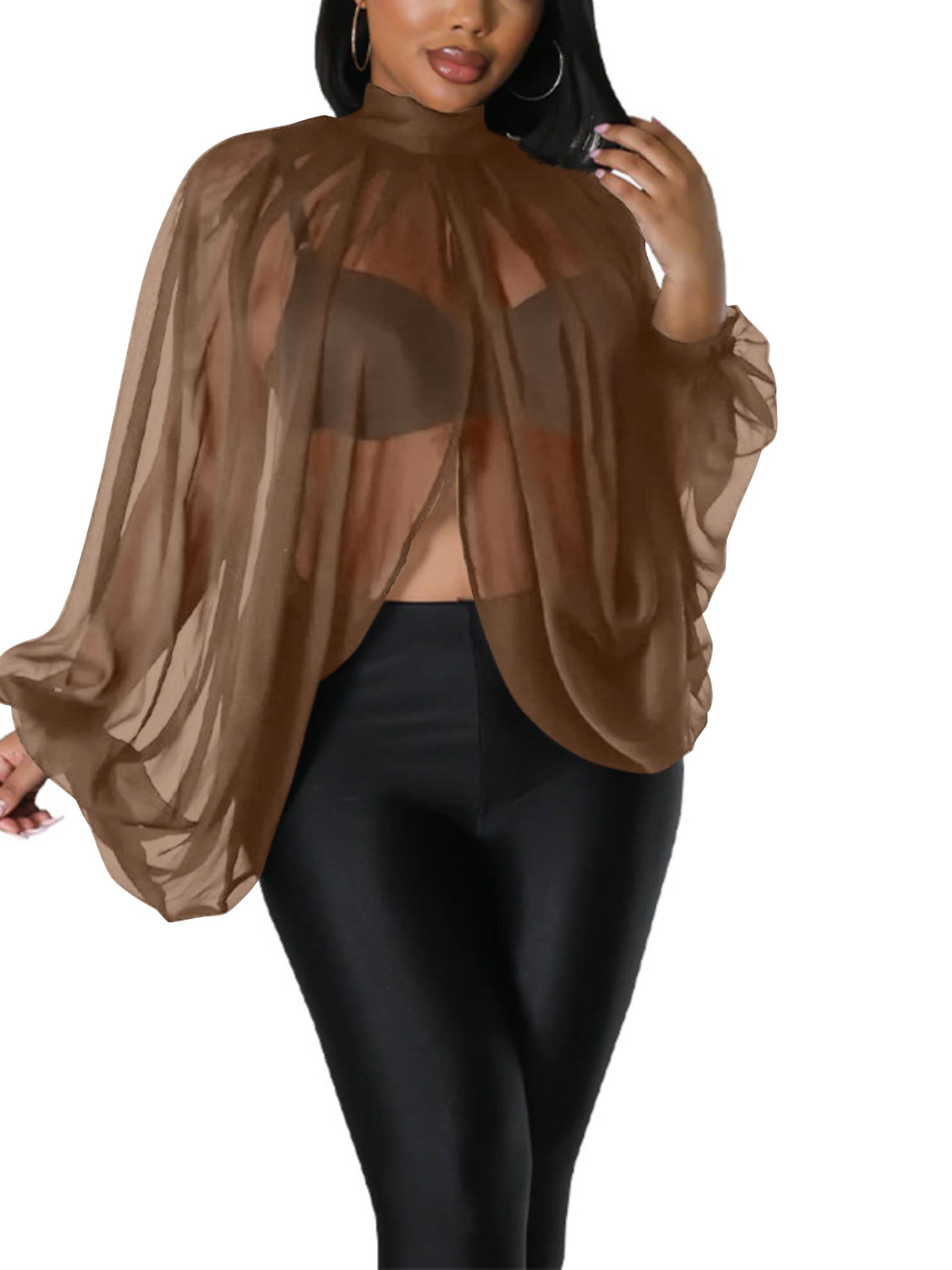 Sexy Tops for Women Party Club Night Batwing Sleeve Chiffon Blouse | Floral Print Blouse Shirts,Puff Sleeve,Going out Tops,Front Open Style,Lantern Sleeve Boho Chiffon Fall Tops 2026