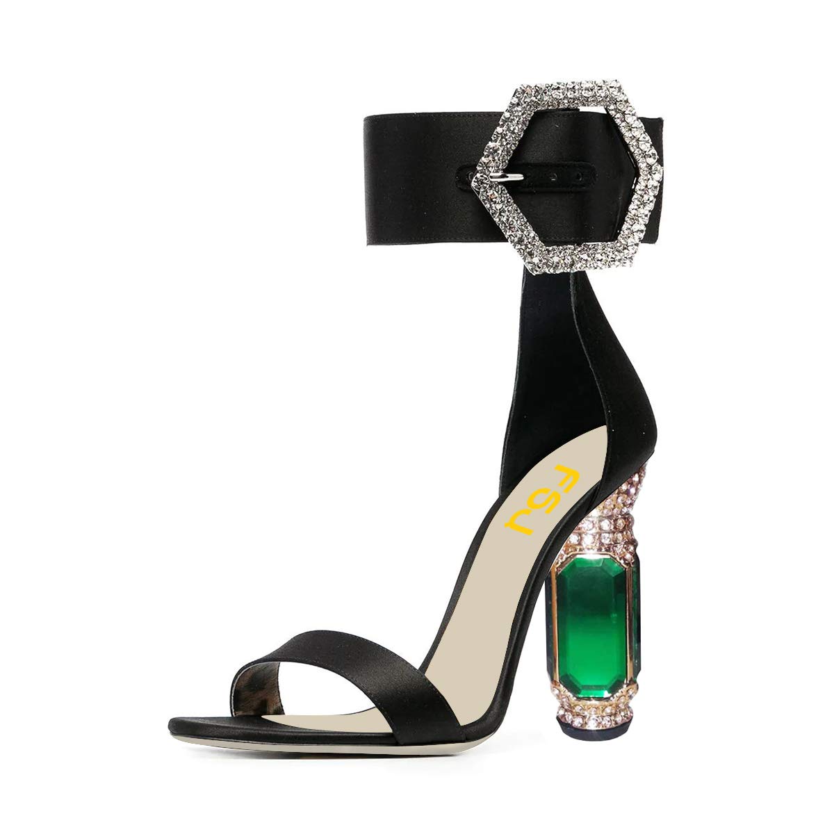 FSJ Women Open Toe Stylish Sandals Ankle Strap Chunky Block High Thick Heels Wedding Party Ballroom Shoes Size 4-15 US