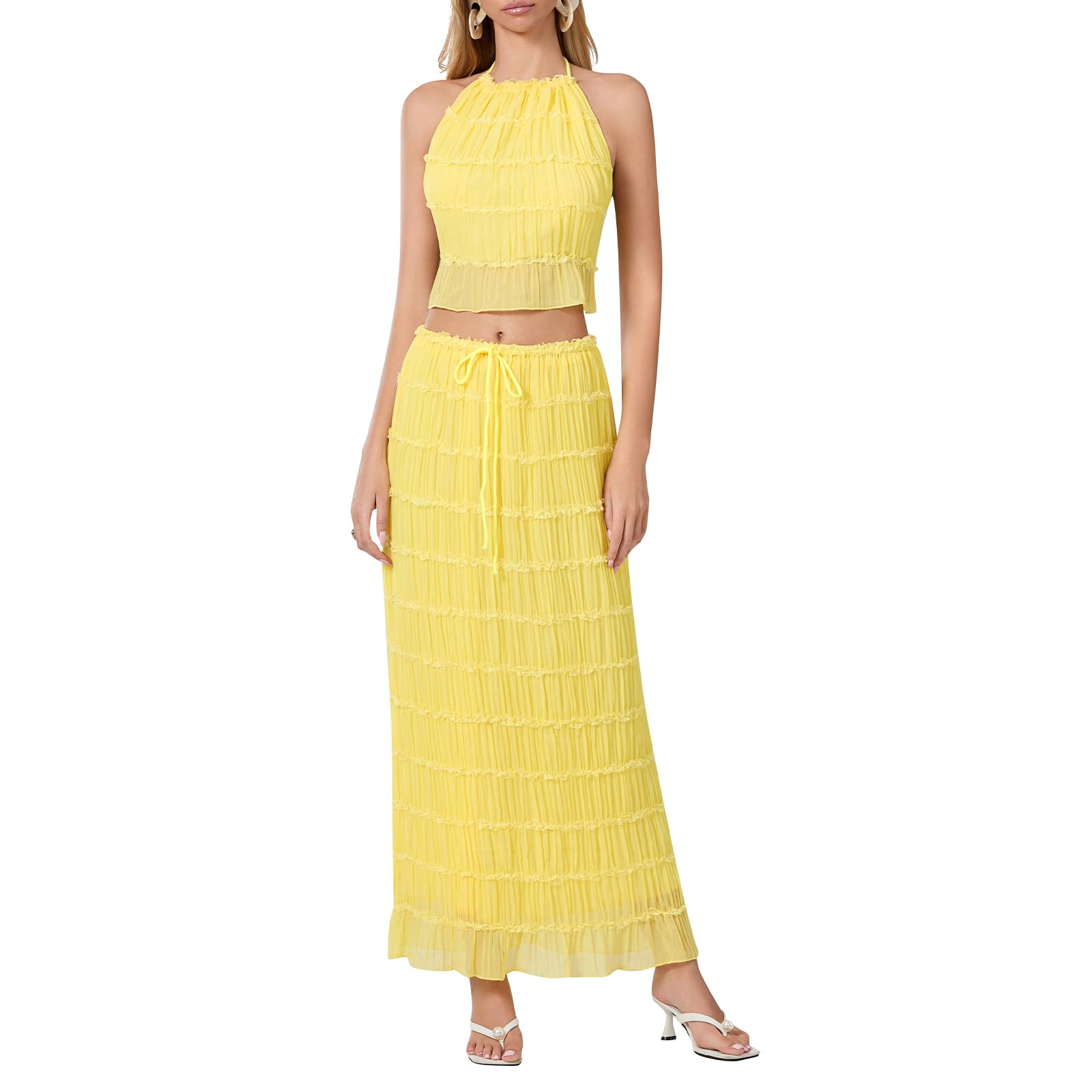 Women Y2K Skirt Set Outfits Strapless Crop Top Bodycon Midi Skirt Dress Sexy 2 Piece Knit Outfits Skirt Summer