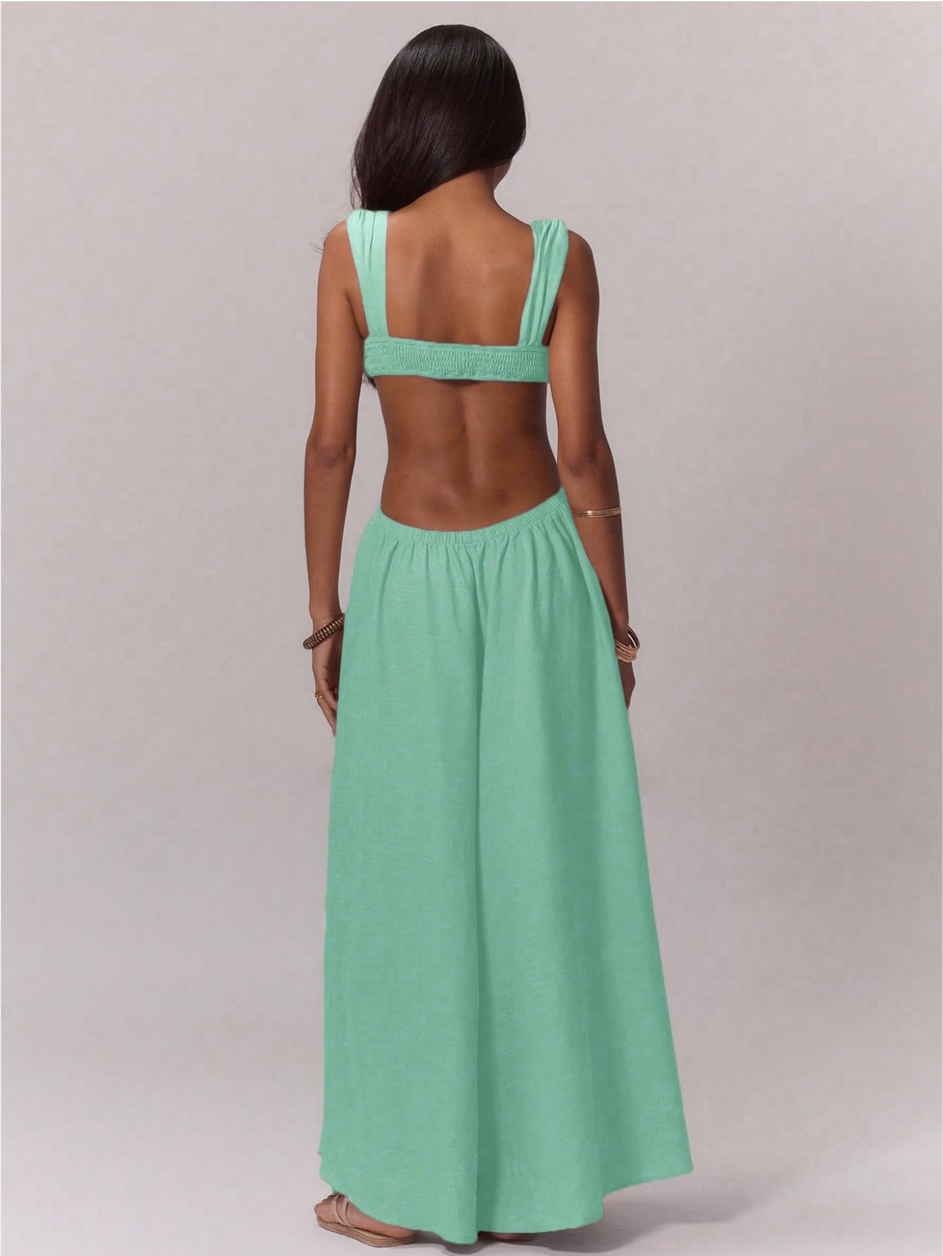 REASERAL Womens Casual Jumpsuit Halter Hollow Out Backless Top Wide Leg Pants Summer Vacation Jumpsuit