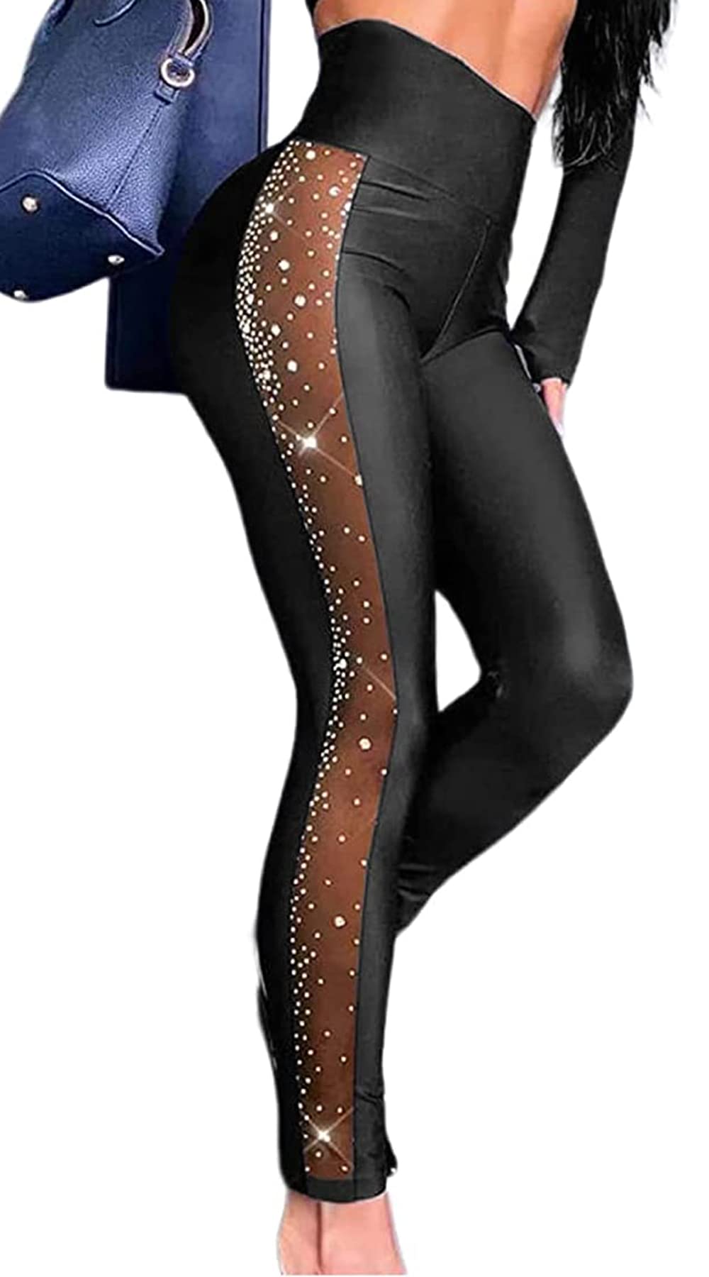 Women's Sexy See Through Sheer Mesh Pants Leggings High Waist Casual Sweatpants Tights