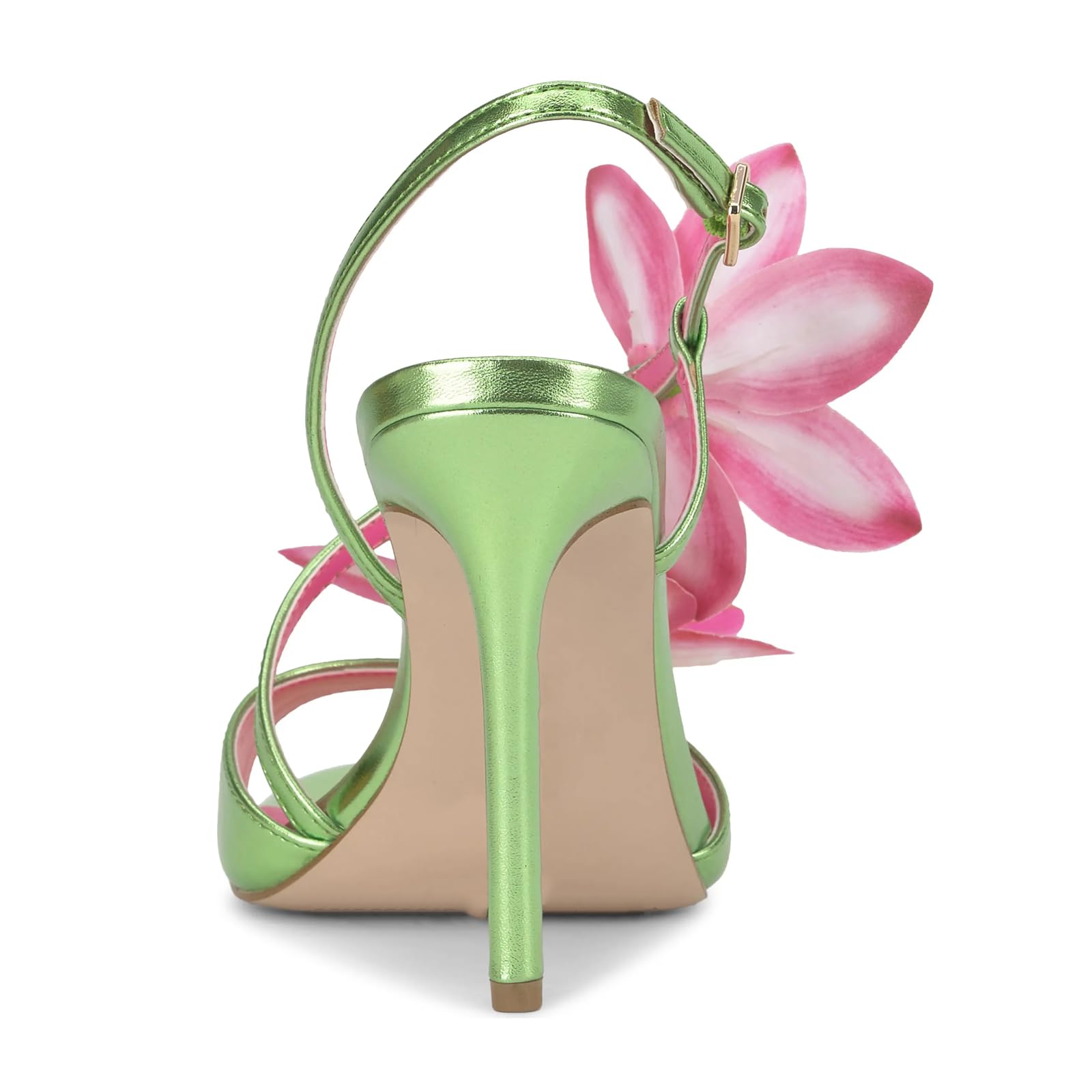 Flower High Heeled Sandals for Women Colorful Floral Open Toe Stiletto Heels Ankle Buckled Fashion Beach Dressy Spring Summer Shoes