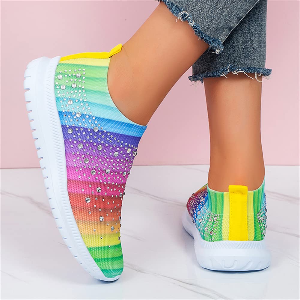 GOSPT Women's Mesh Sport Shoes Rhinestone Glitter Slip On Ballroom Jazz Latin Dance Sock Sneakers