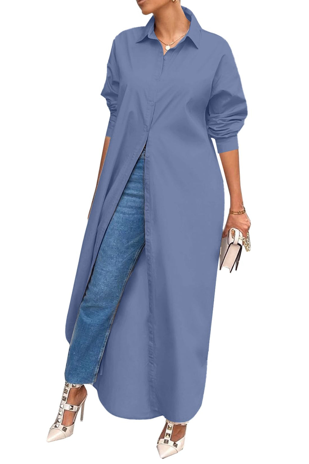 Shirt Dresses for Women Casual Long Sleeve Cotton Button Down Maxi Dresses | Oversized,Solid Color,Loose Fit,Plus Size,Long Shirts,Button Down Dress