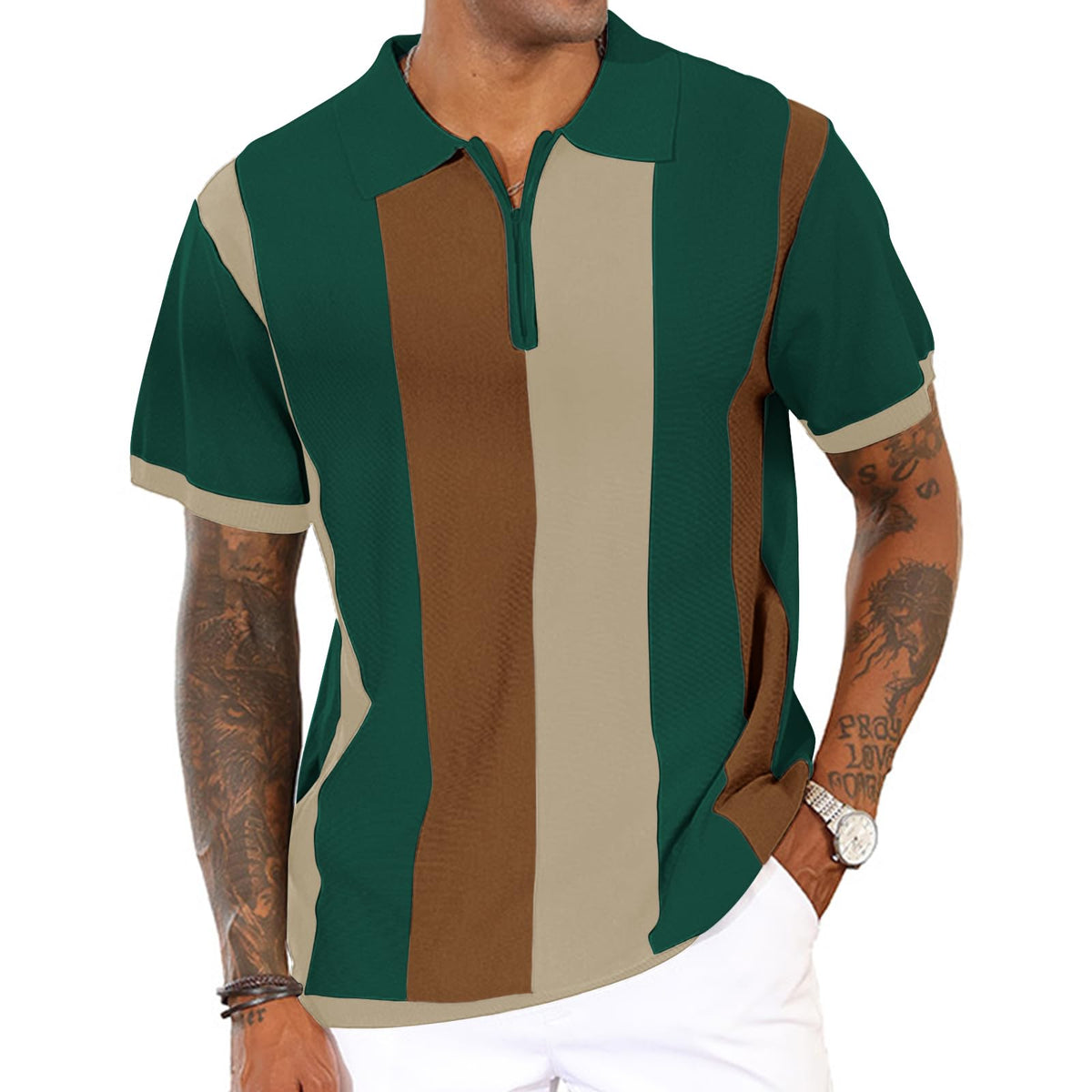 CTU Mens Casual Polo Shirts Vintage Striped Knit Golf Shirts Slim Fit Tops | Fashion,Pullover Dress Shirts,Collared with Zipper,Short Sleeve,Color Blocking,Suit for Daily Casual,Business,Work,Golf