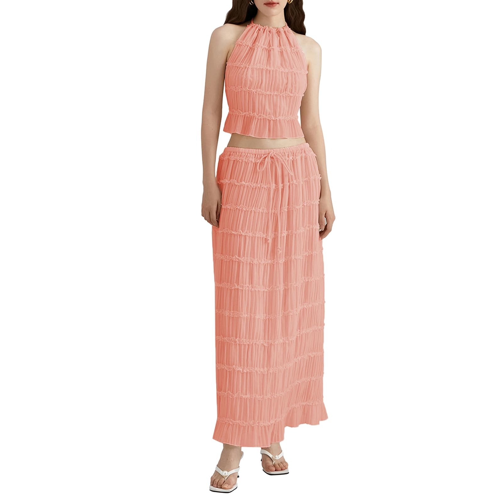 Women Y2K Skirt Set Outfits Strapless Crop Top Bodycon Midi Skirt Dress Sexy 2 Piece Knit Outfits Skirt Summer