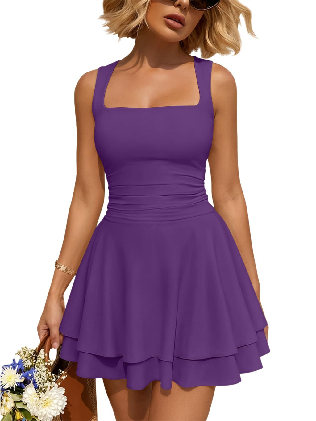 Trendy Queen Women Mini Summer Party Homecoming Beach Vacation Sun Dresses | Birthday Square Neck Flowy Short Sundress, 2026 Cruise Outfits, Athletic Cute Clothes, Date Night Club Resort Wear