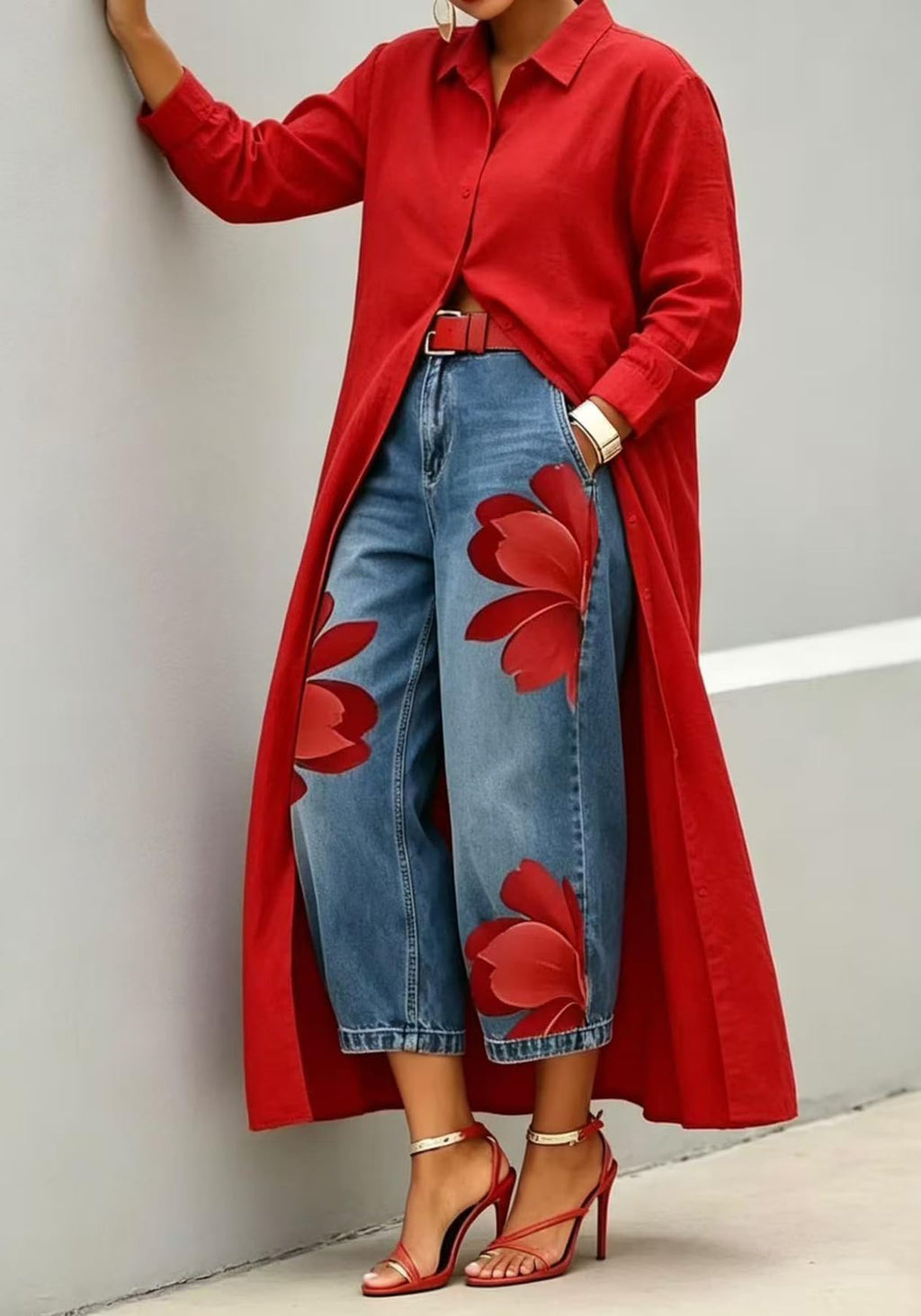 Unybwonn Women Barrel Capri Jeans Floral Wide Leg Cropped Cargo Denim Pants | High Waist,Flower Print,Distressed
