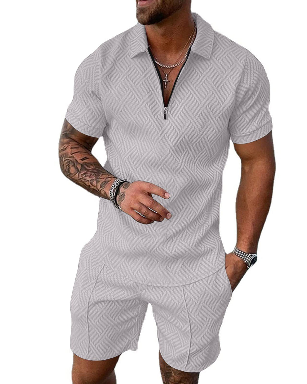 Aulemen Mens 2 Piece Zip Tracksuit Short Sleeve Set Summer Outfits for Men | Polo Shirt and Shorts Sets Activewear Short Set