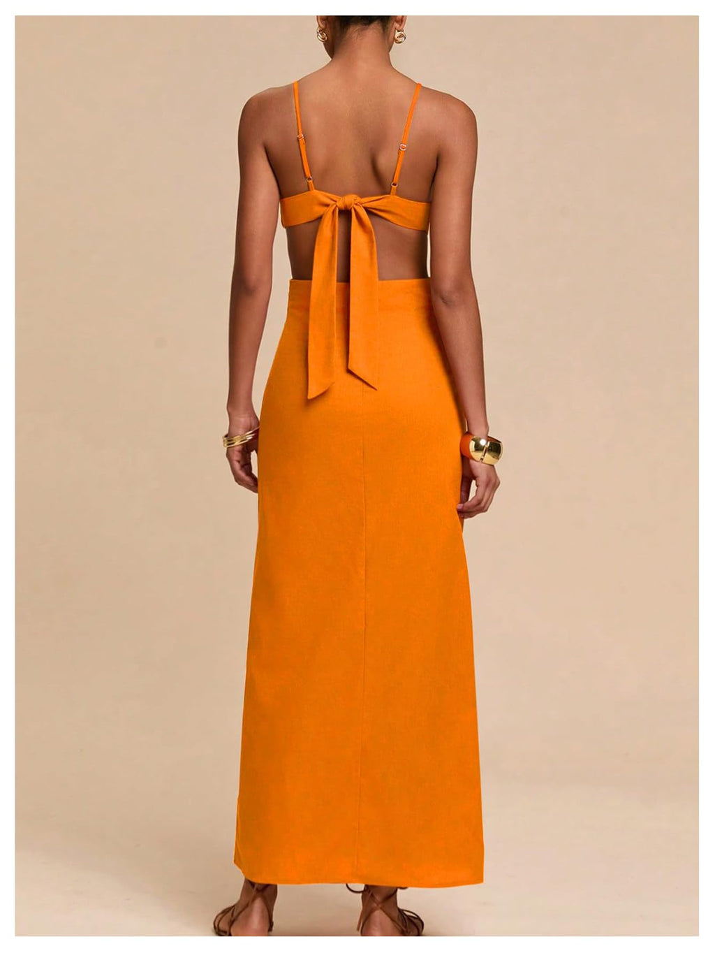 SHENHE Women's Petal Backless Linen Maxi Dress Cut Out Vacation Dresses | Keyhole, Spaghetti Strap, Open Back, Long Dress, Zipper, Summer, Date Night, Cami Dresses