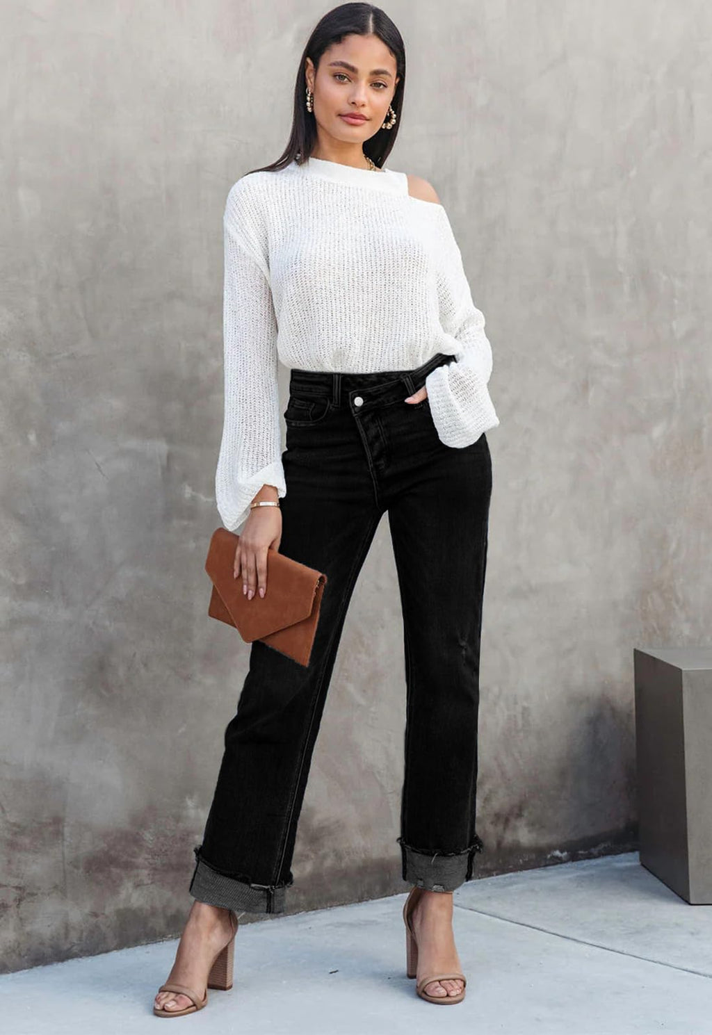 Metietila Jeans for Women Trendy High Waisted Corssover Boyfriend Jeans Distressed Stretchy Denim Pants