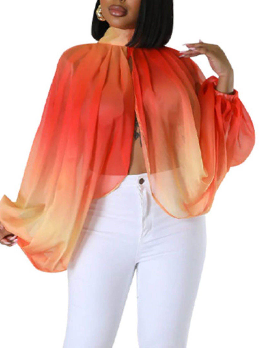 Sexy Tops for Women Party Club Night Batwing Sleeve Chiffon Blouse | Floral Print Blouse Shirts,Puff Sleeve,Going out Tops,Front Open Style,Lantern Sleeve Boho Chiffon Fall Tops 2026