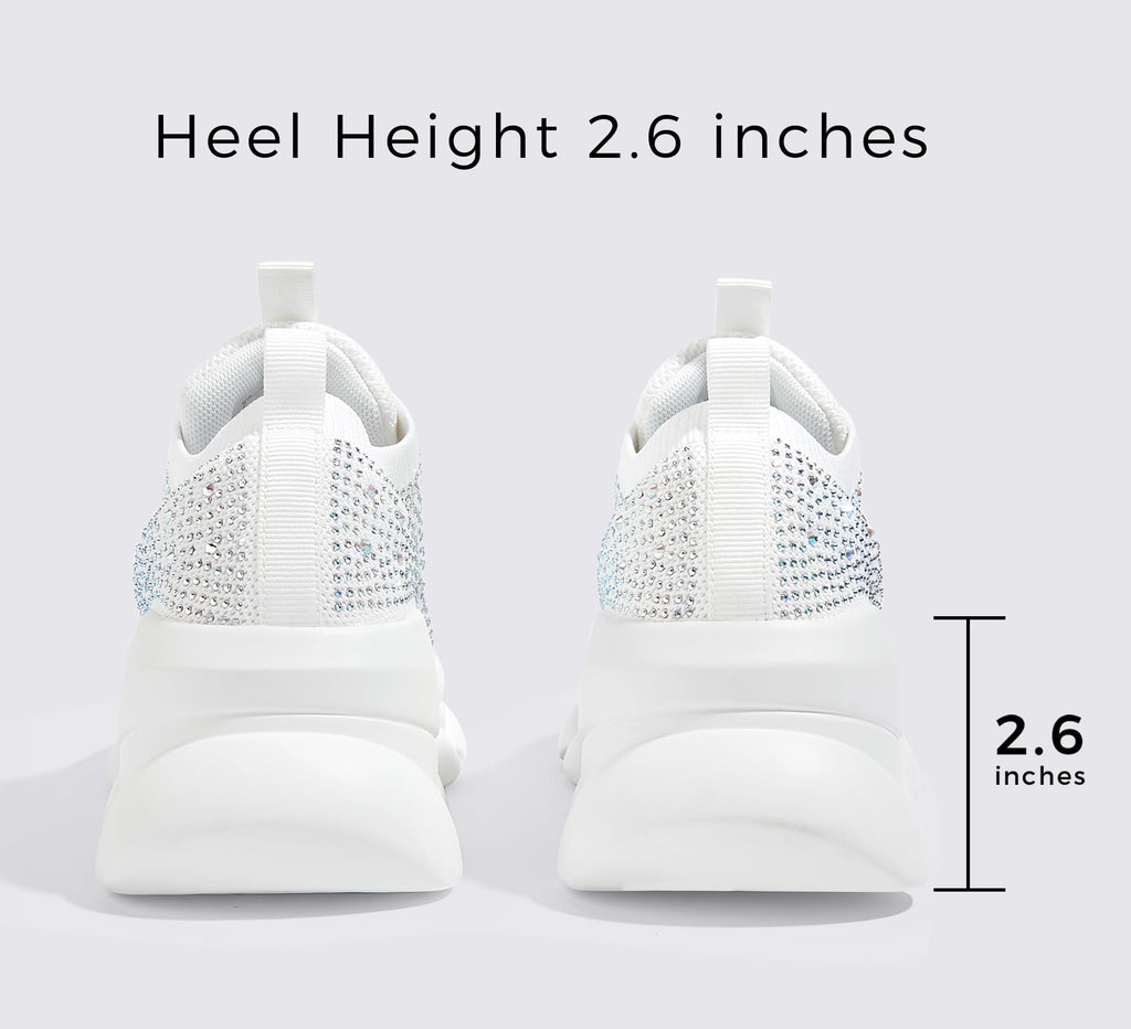 LUCKY STEP Women's Chunky Rhinestone Sneaker Sparkly Bling Bedazzled Mesh Slip on Elastic Sock Glitter Shiny Rave Walking Shoes