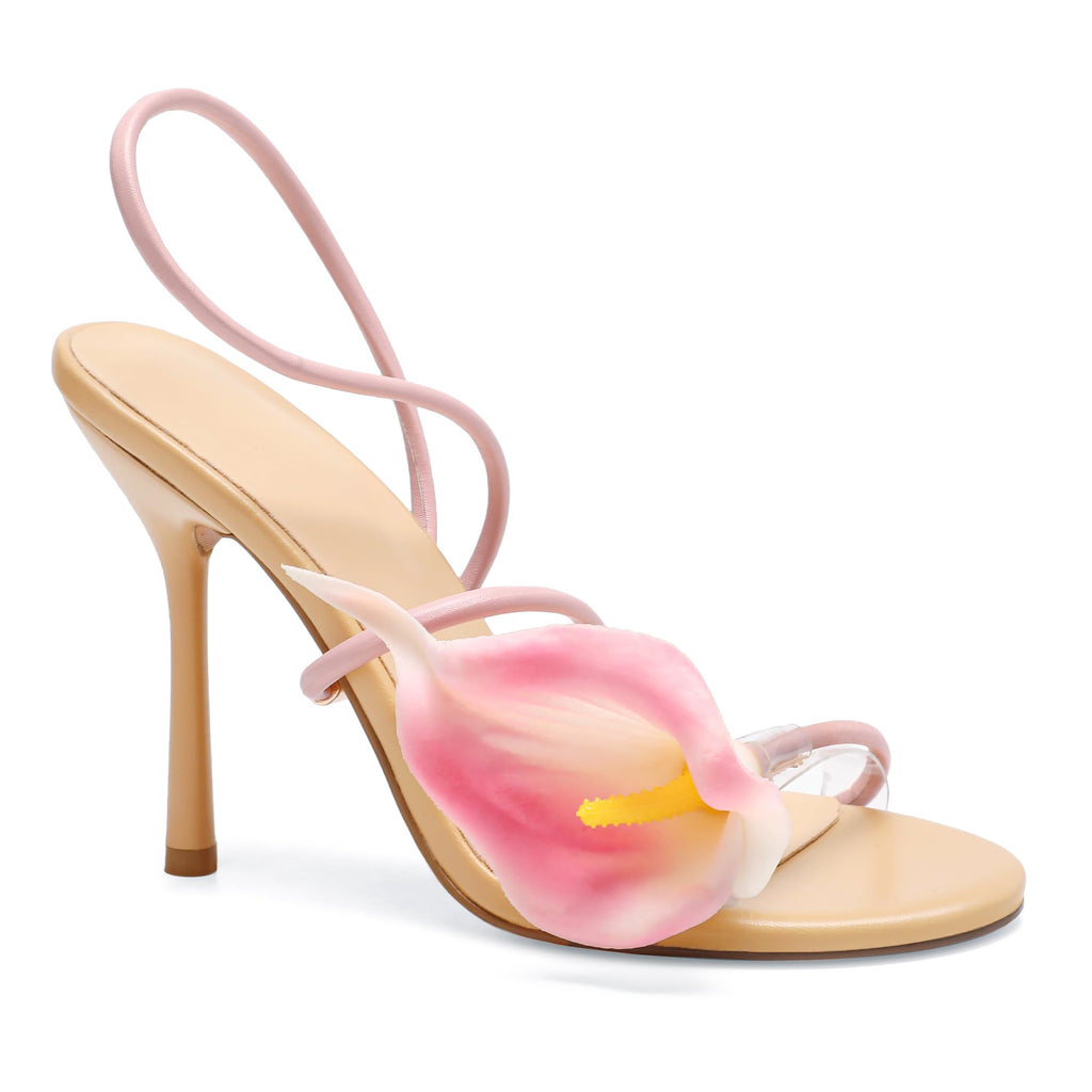 Flower High Heels for Women Calla Lily Sexy Floral Strappy Stilettos Heels | Flower Heels, Calla Lily Open Toe Strappy Heeled Sandals, Floral Stilettos Heels for Wedding Bride Party Daily Wear