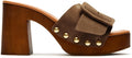VICKI·VICKI Women's Platform Mules Suede Buckle Sandals, Sexy Open Toe High Chunky Block Heel Clogs, Retro Studded Summer Dress Slides