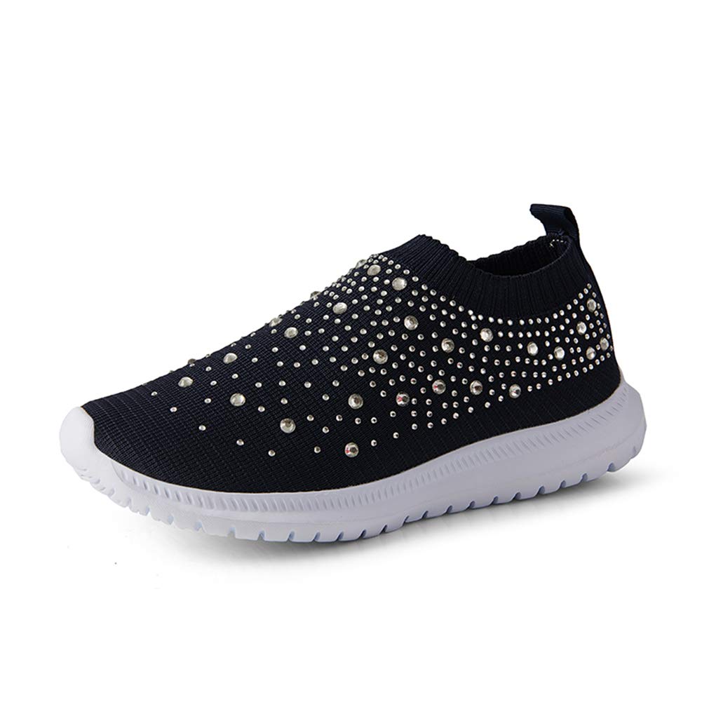 GOSPT Women's Mesh Sport Shoes Rhinestone Glitter Slip On Ballroom Jazz Latin Dance Sock Sneakers