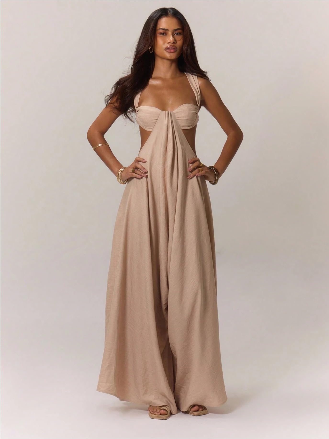 REASERAL Womens Casual Jumpsuit Halter Hollow Out Backless Top Wide Leg Pants Summer Vacation Jumpsuit