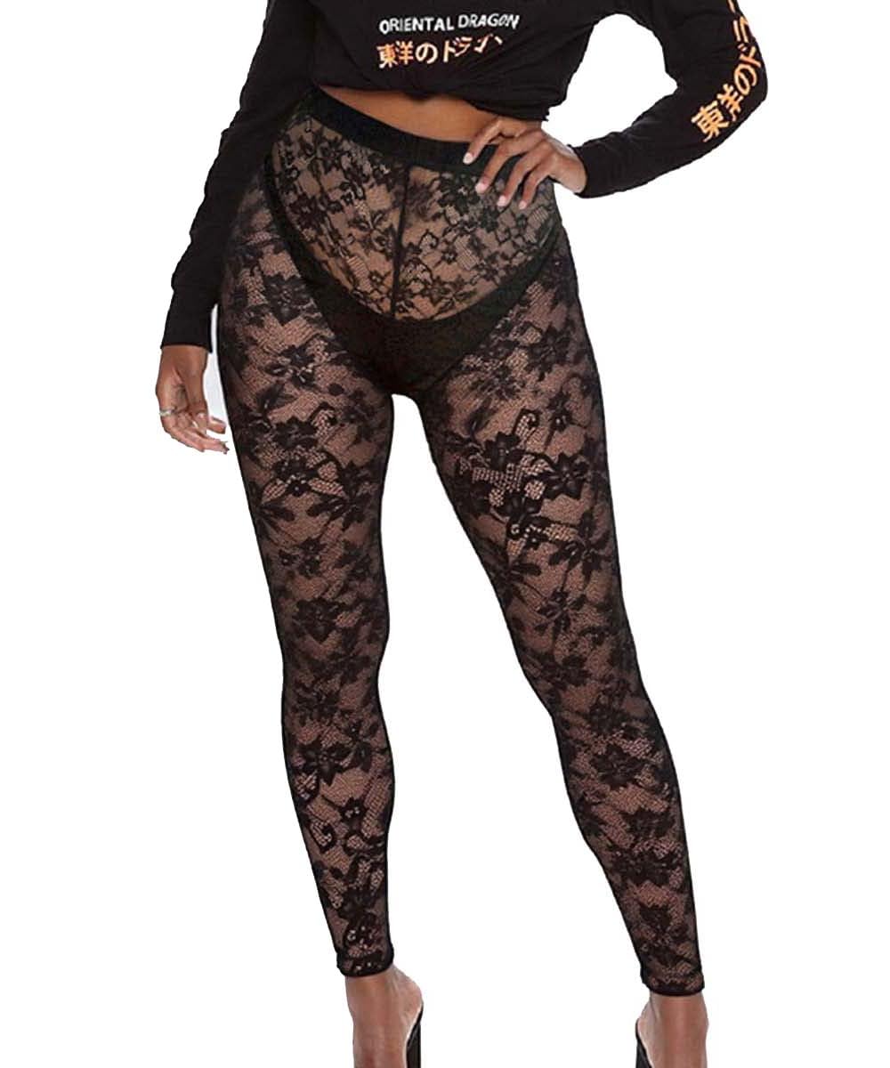 Women's Sexy See Through Sheer Mesh Pants Leggings High Waist Casual Sweatpants Tights