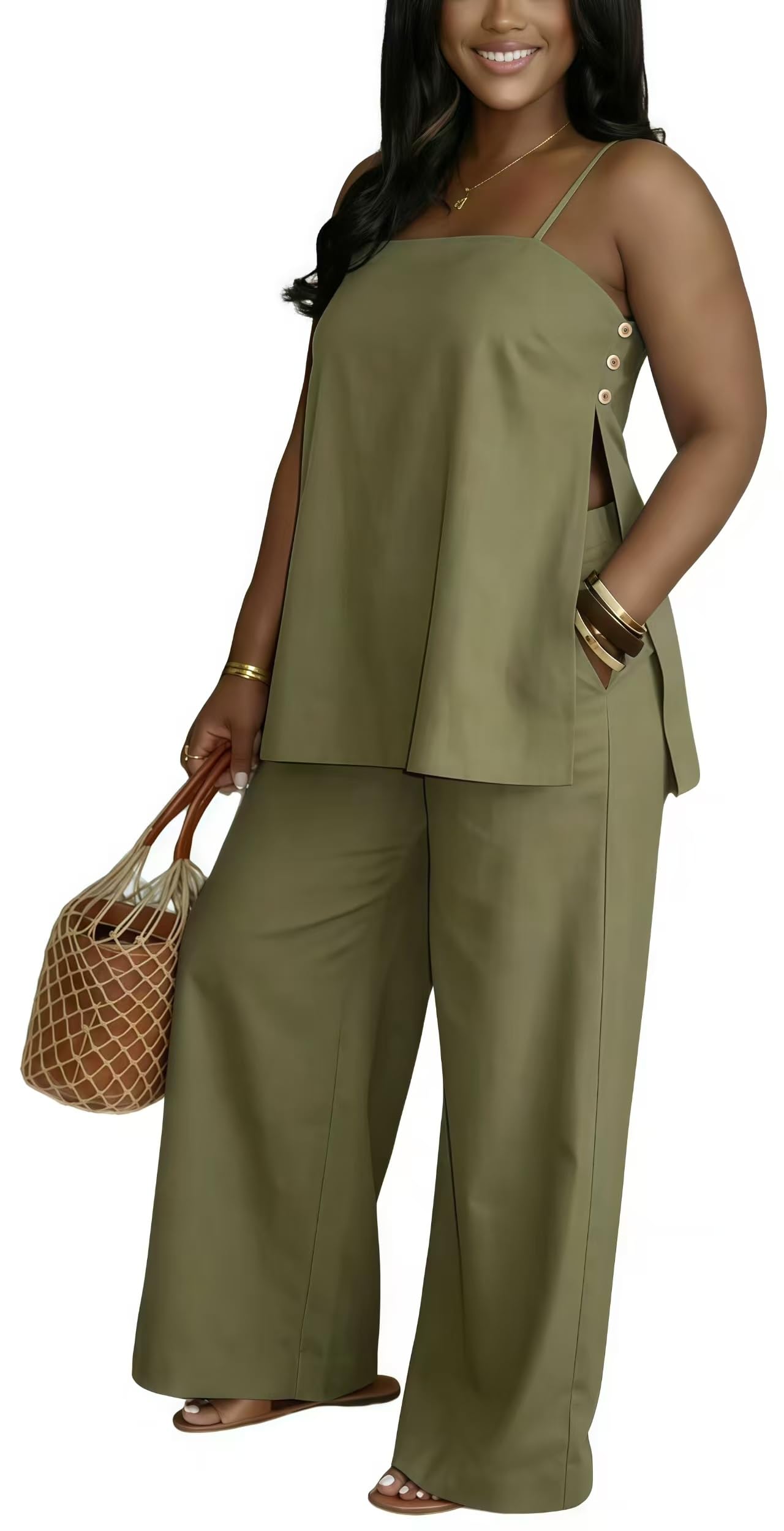 2 Piece Sets for Women Summer Outfits Sleeveless Tops and Wide Leg Pants Sets Sexy Jumpsuits Clubwear Vacation Outfits