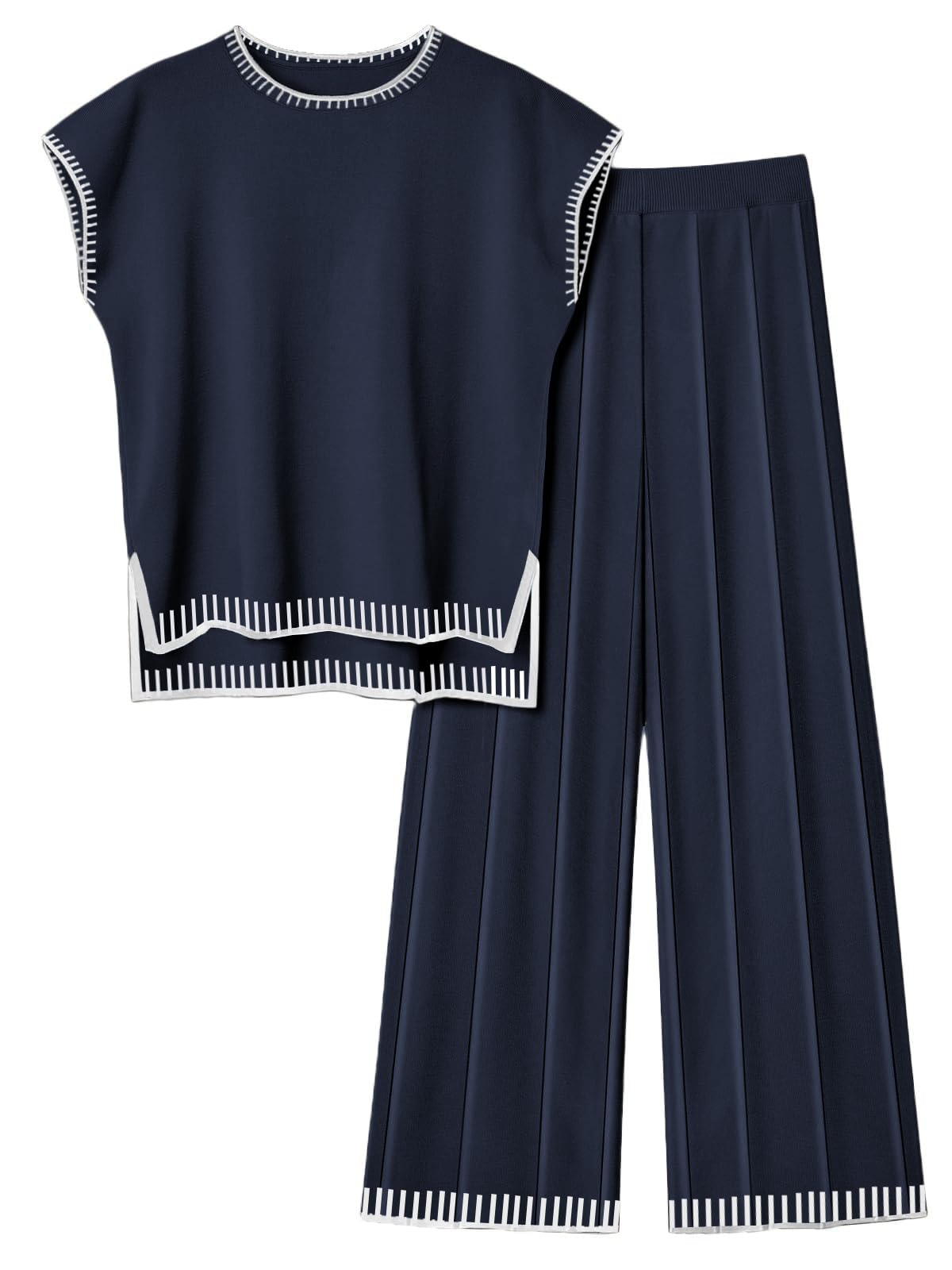 Ekouaer Womens Matching Sets Knit Sweater Sets 2 Pieces Lounge Set | Pullover Tops Wide Legs Pants Casual Outfits