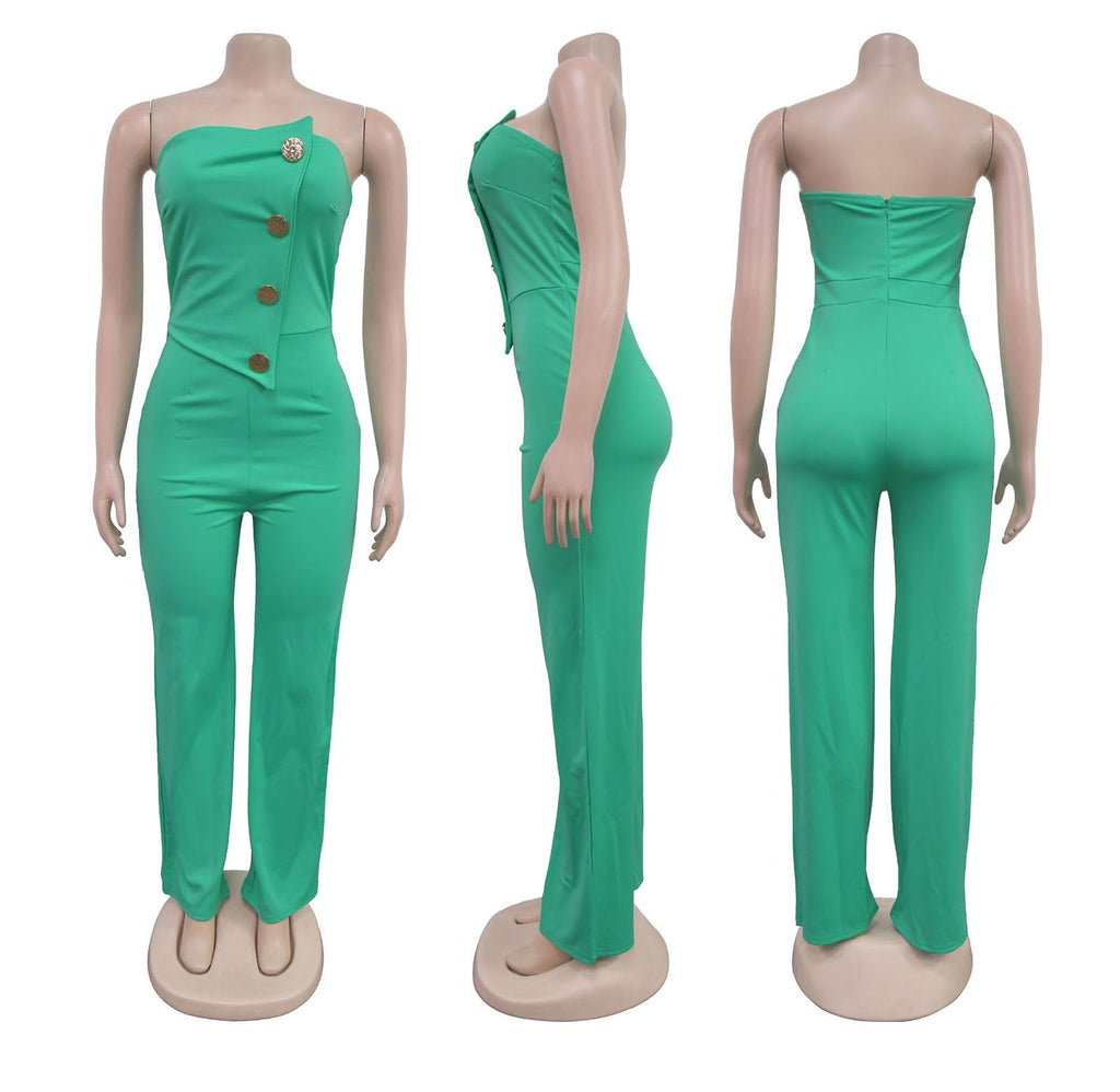 Yuopeid Women's Sexy Strapless Off Shoulder Bodycon Tube Top Overalls Jumpsuit Wide Leg Pants Formal Party Rompers