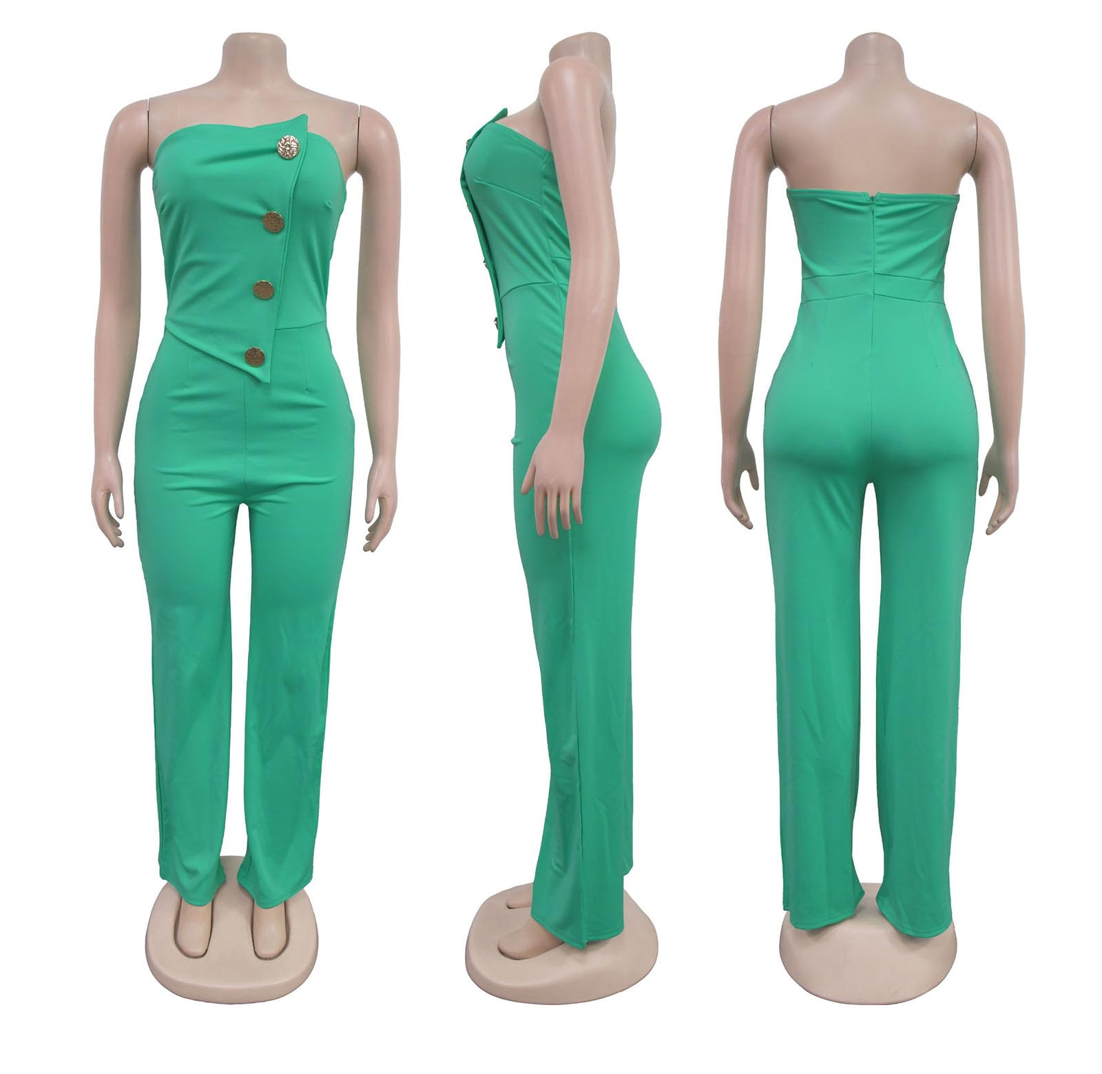 Yuopeid Women's Sexy Strapless Off Shoulder Bodycon Tube Top Overalls Jumpsuit Wide Leg Pants Formal Party Rompers