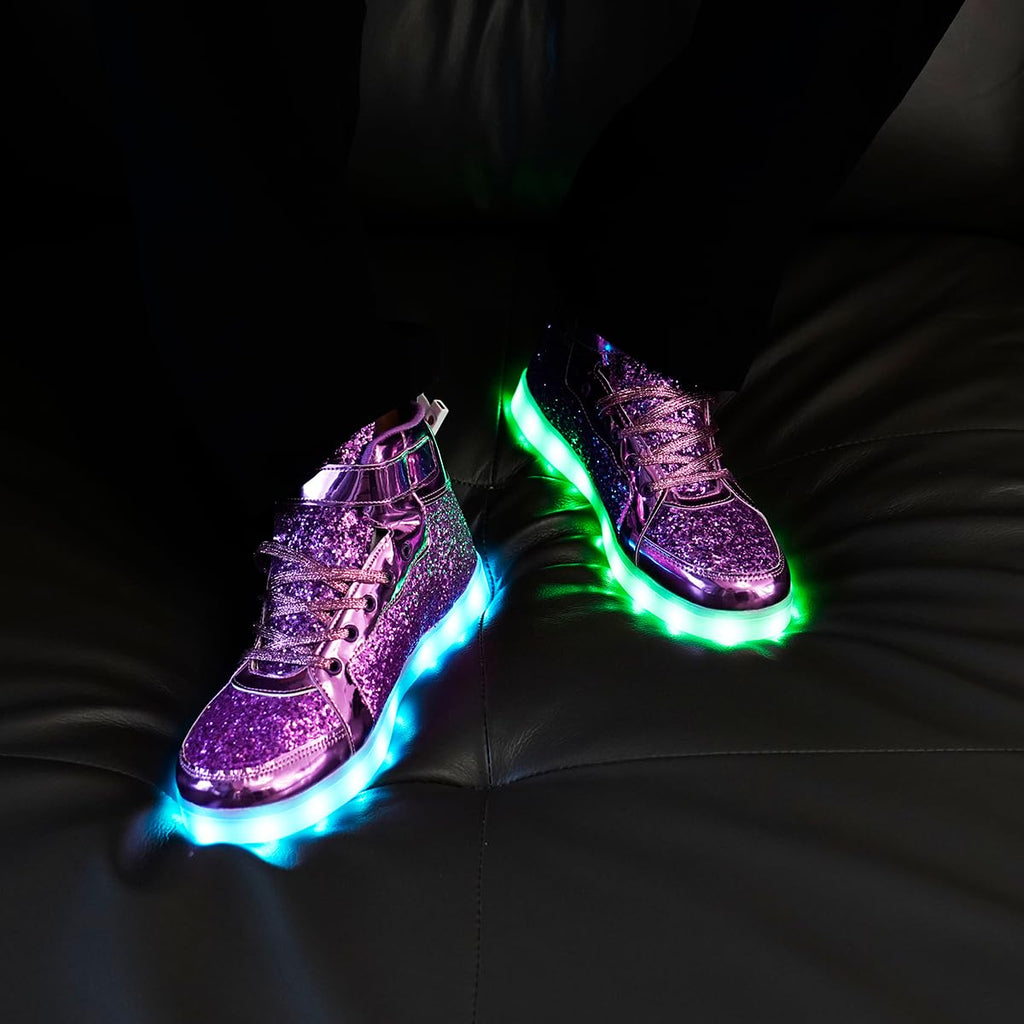 Glitter Led Shoes Light Up Shoes High Top Sneakers for Women Men Flashing Dancing Shoes for Halloween Christmas Party with USB Charging