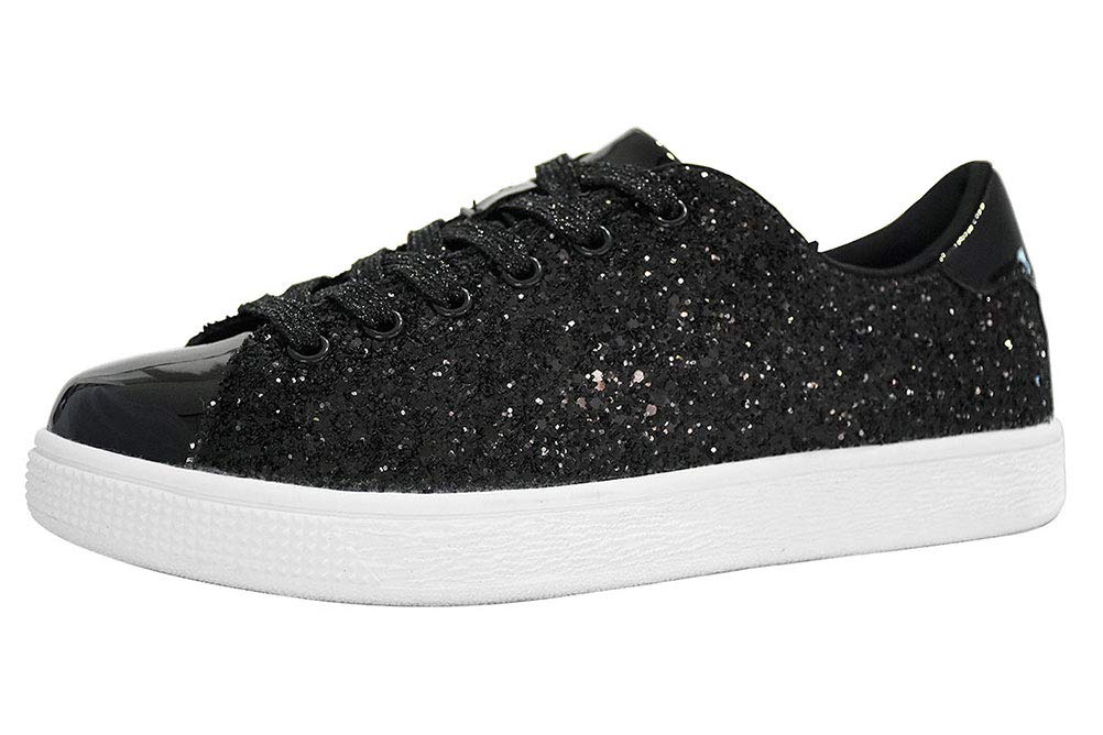 LUCKY STEP Women's Sparkly Glitter Shoes Bling Shiny | Sparkle Bedazzled Fashion Sneaker for Walking Wedding | Dressy Versatile Casual Style