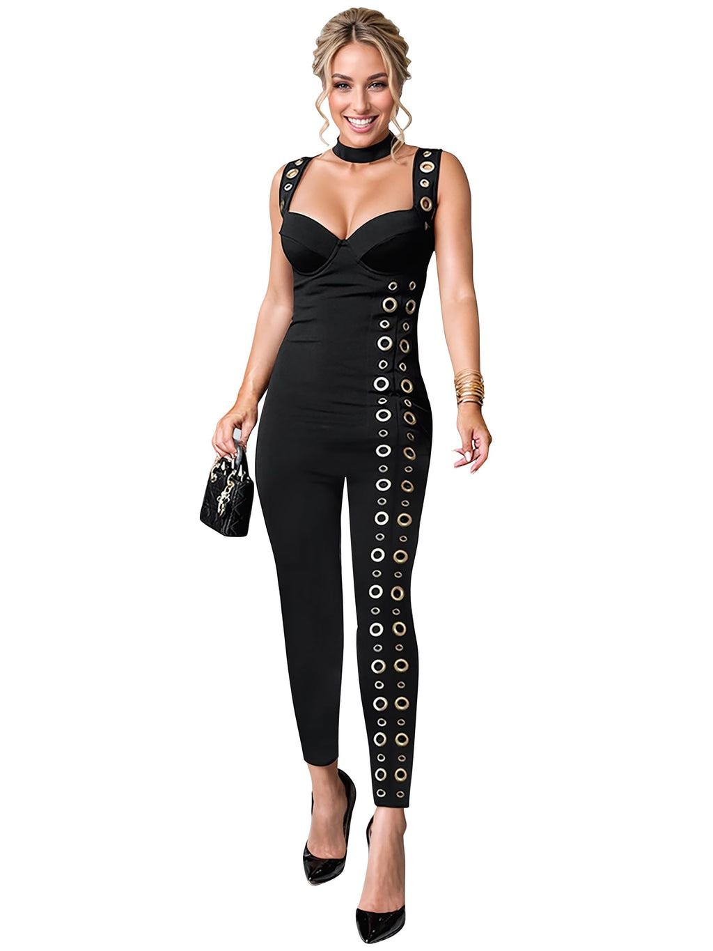 Figdaw Women's Sparkle Rhinestone Jumpsuits for Women Sexy Party Night Out